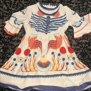 Lai Meng Five Cats White and Blue Dress